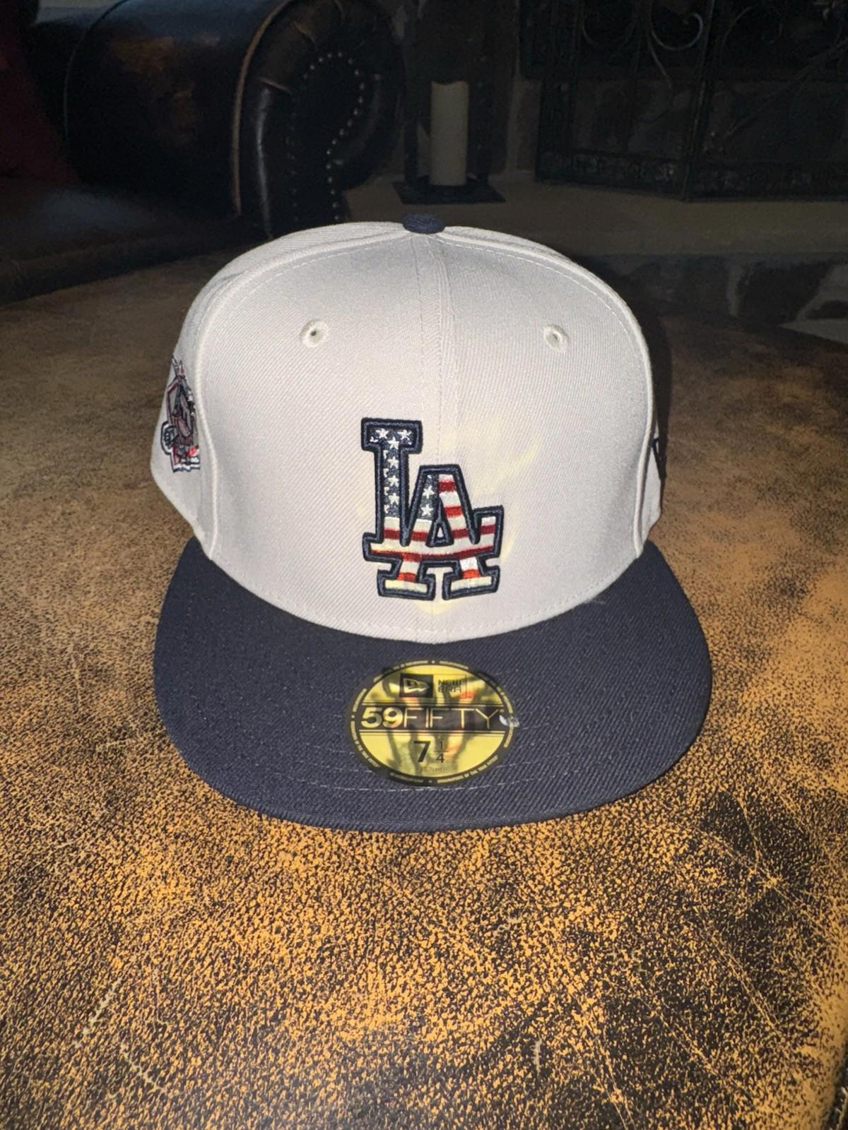 NEW LA Dodgers New Era Khaki/Black Fourth of July 59FIFTY Fitted Hat Size 7