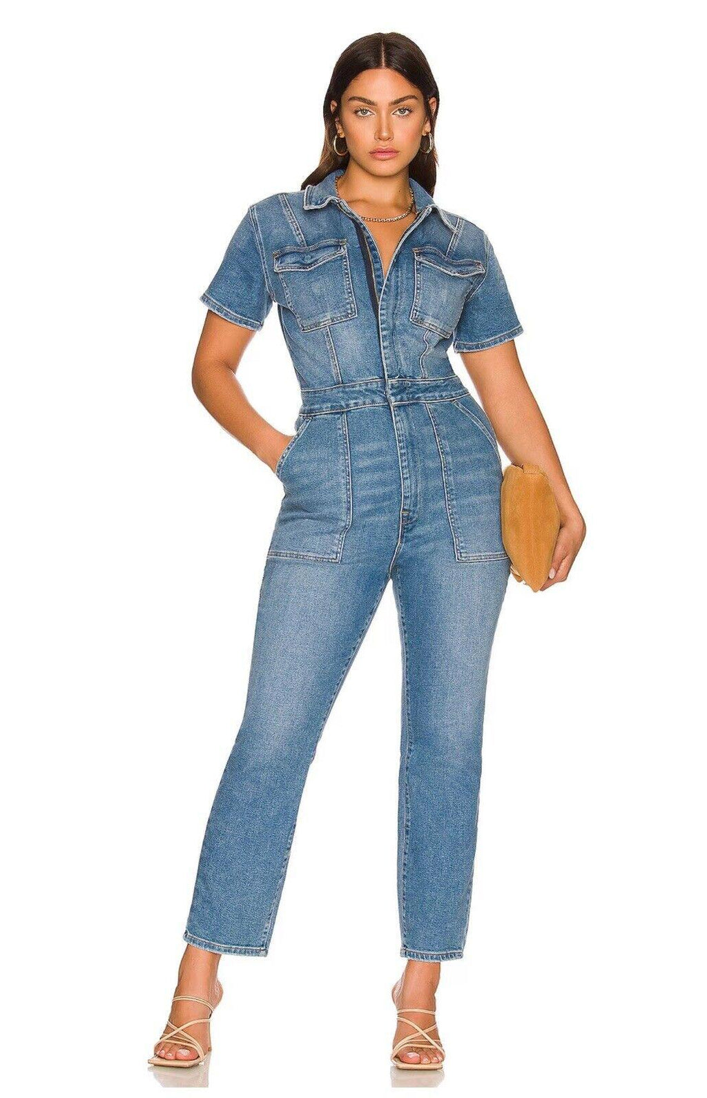 Good American Women's Denim Zipper Jumpsuit Size 5/2XL NWT