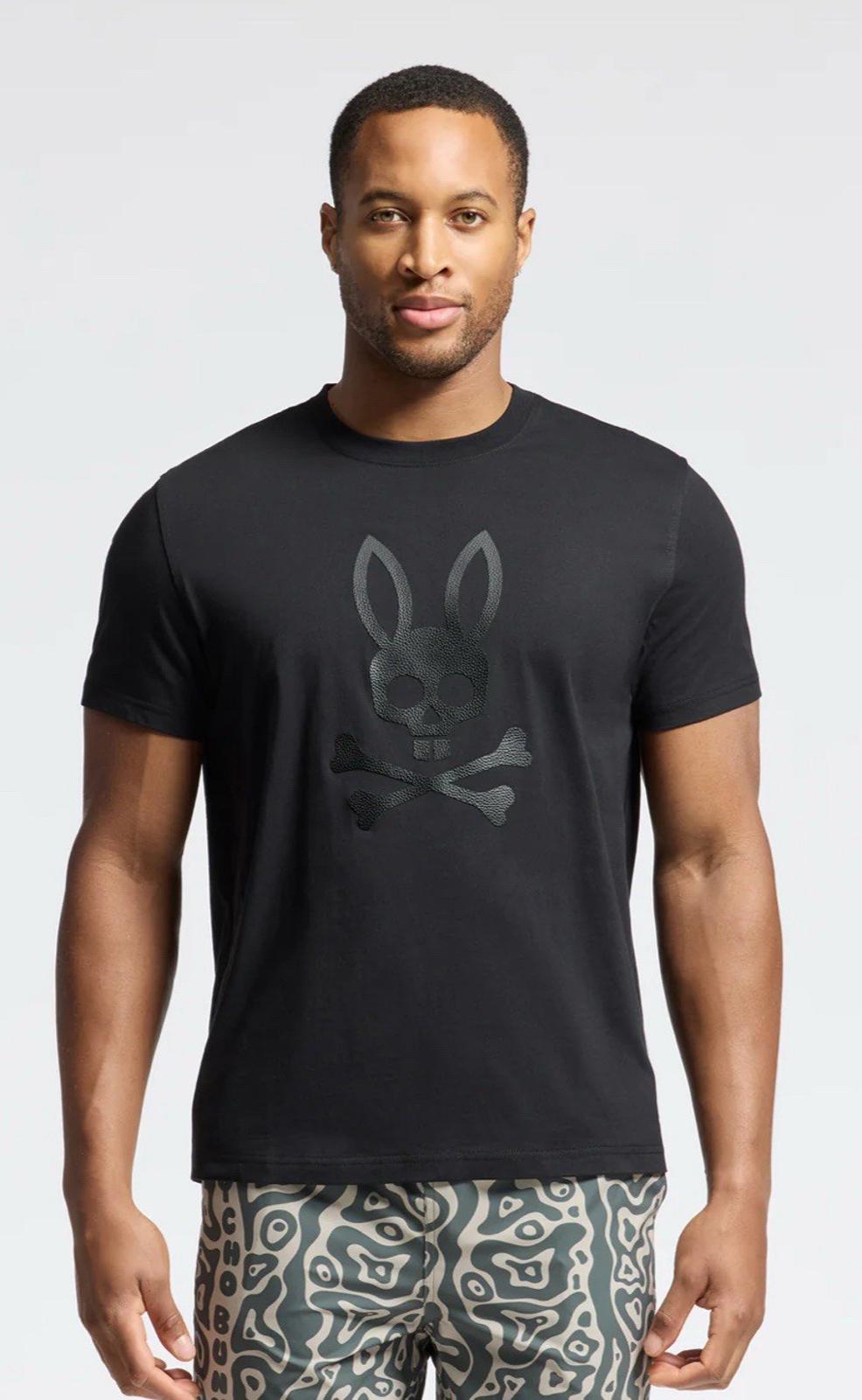 NEW Psycho Bunny Payson Leather Print Graphic Tee Black (B6U213E200 001) Sz 7