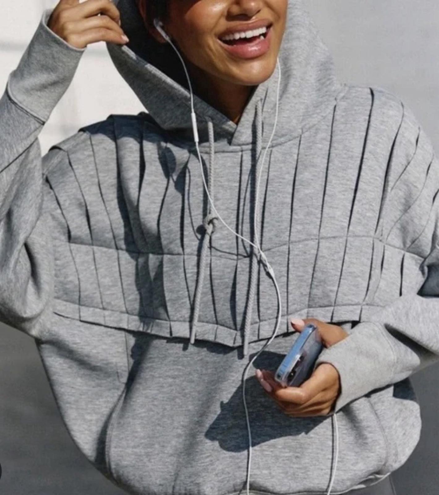 Free People Movement Pick It Up Pleated Knit Insulated Heather Grey Hoodie NEW S