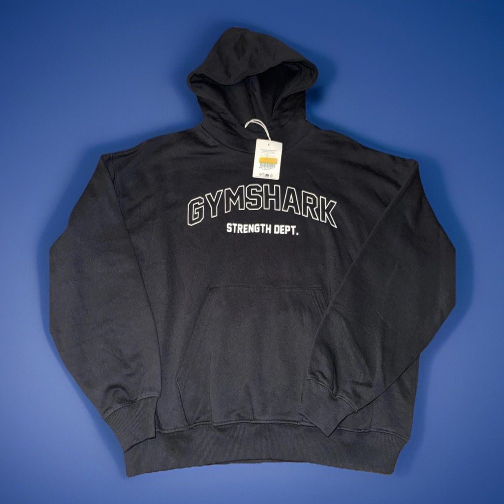 G308 GYMSHARK Strength Department Graphic Oversized Hoodie Black Womens Size XS