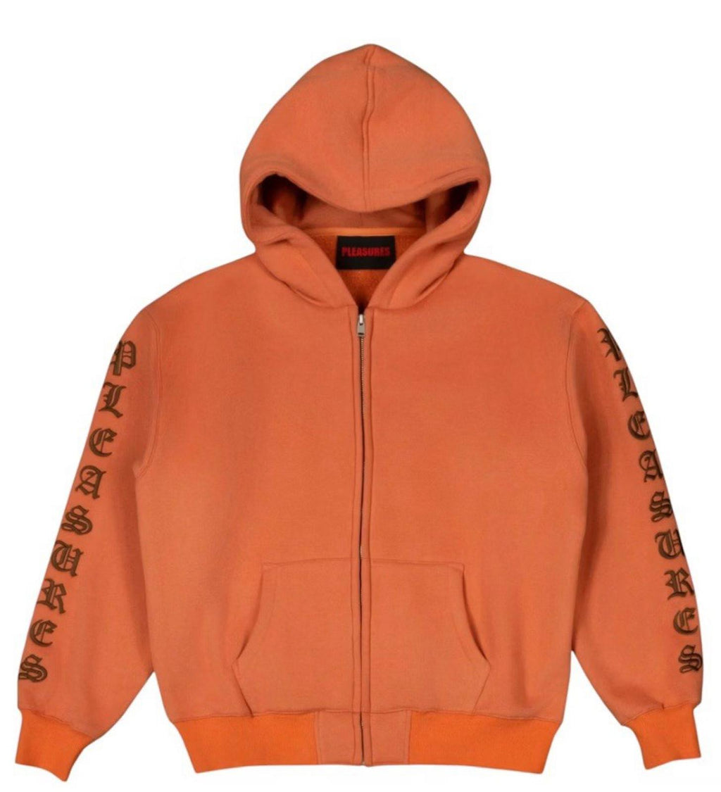 Sz XXL Pleasures OE Zip Up Hoodie Natural Old English Brand New Orange