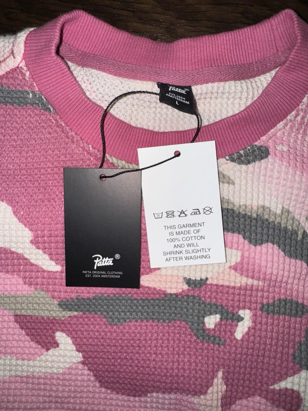 NEW! Patta Pink Camo Waffle Longsleeve T-shirt Men's Unisex Cotton Large NWT