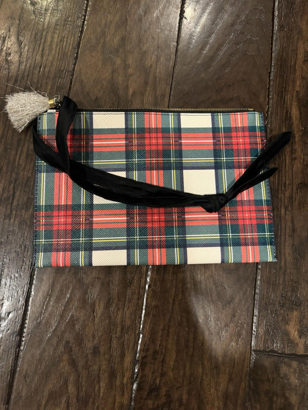 J. Crew Tartan Plaid Large Leather Pouch Clutch Bag