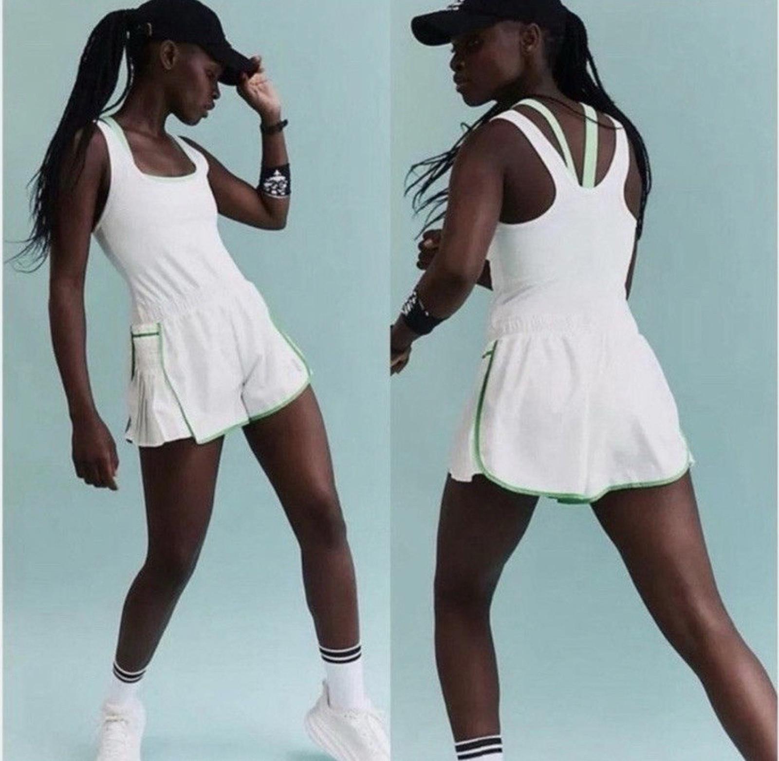 Free People Movement XS White Green Easy Tiger Shortsie Romper Tennis Golf NEW