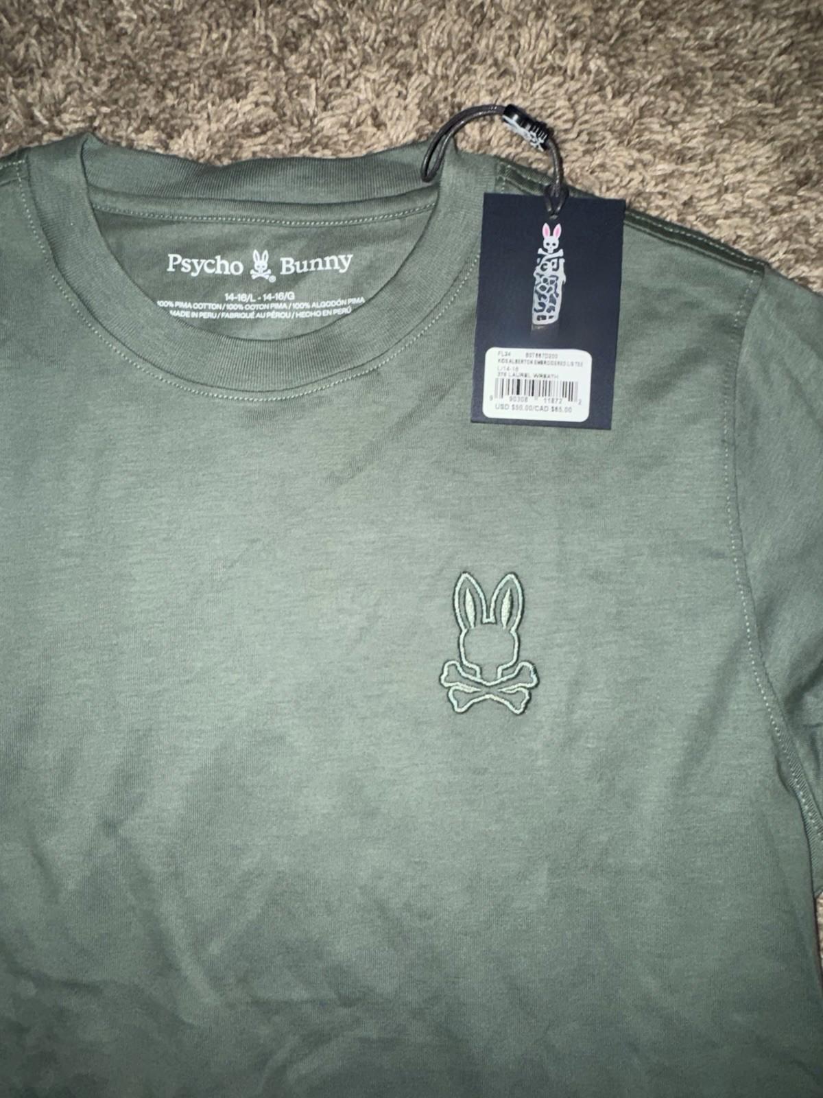 NEW Psycho Bunny L/S Tee Youth Sz L 14/16 Kids Alberton Embroidered Green NWT
