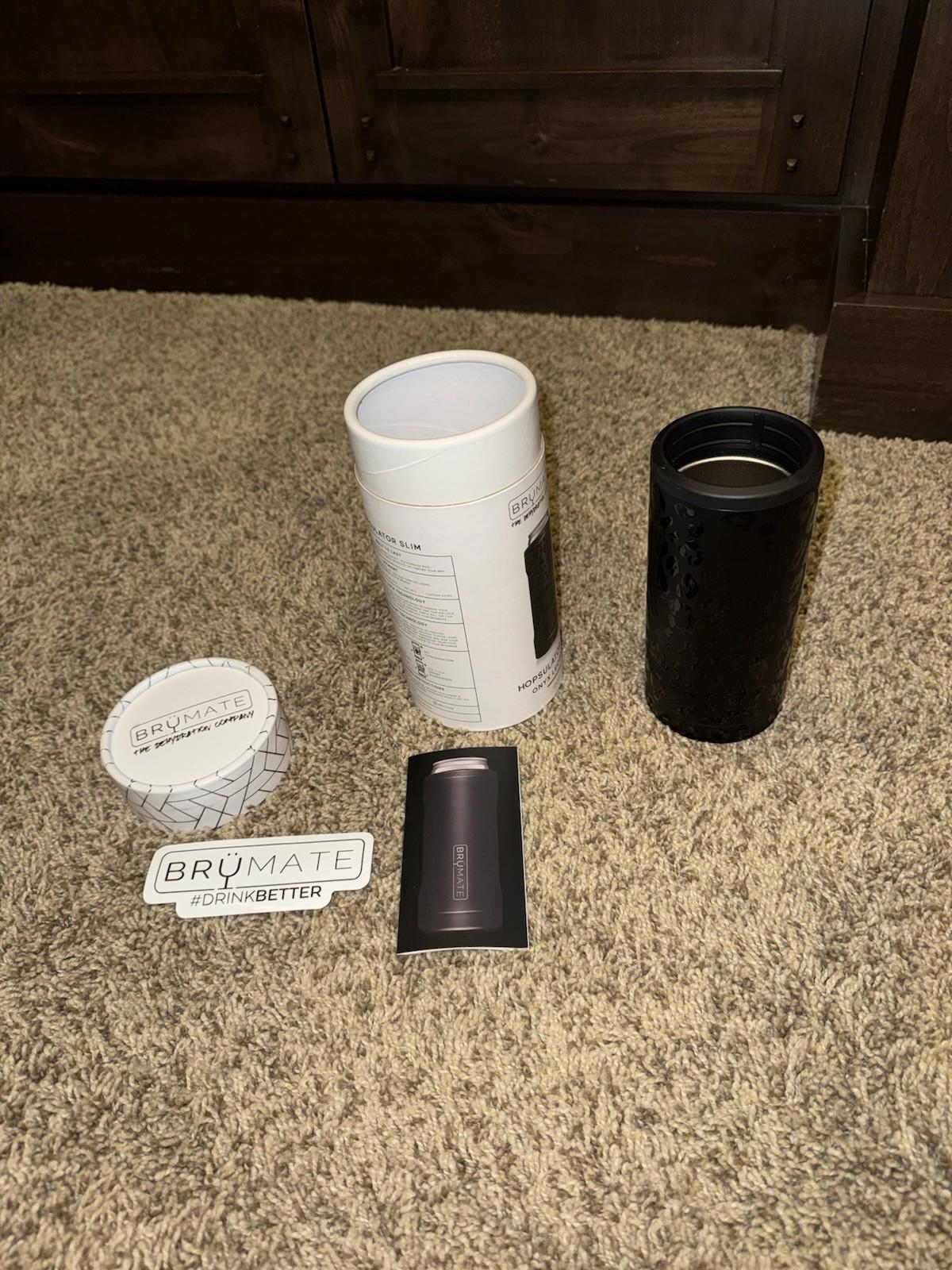 Brumate Hopsulator Slim Can Cooler Tumbler 12 oz Drink Holder Onyx Leopard Black