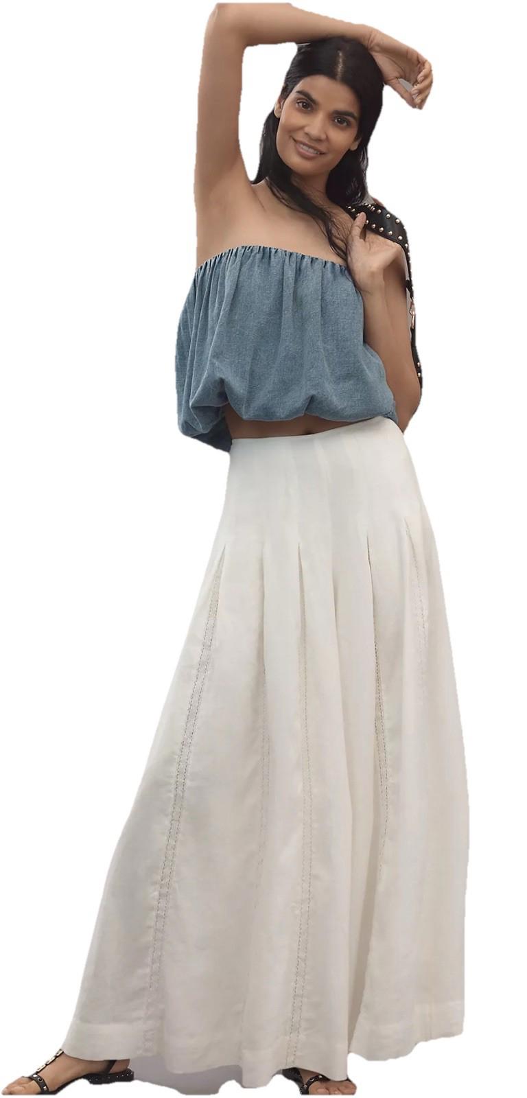 NEW Anthropologie Pants Womens White Wide Leg Linen Blend Pleated NWT Size 4