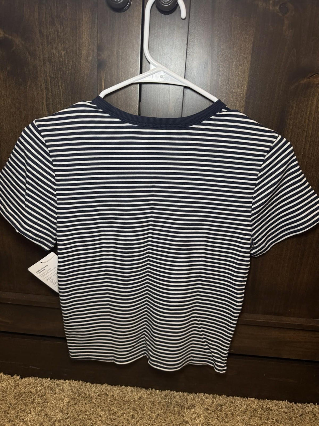 Athleta Signature Rib Crop Tee Sz S New $55 Martina Navy Stripe Short Knit Top
