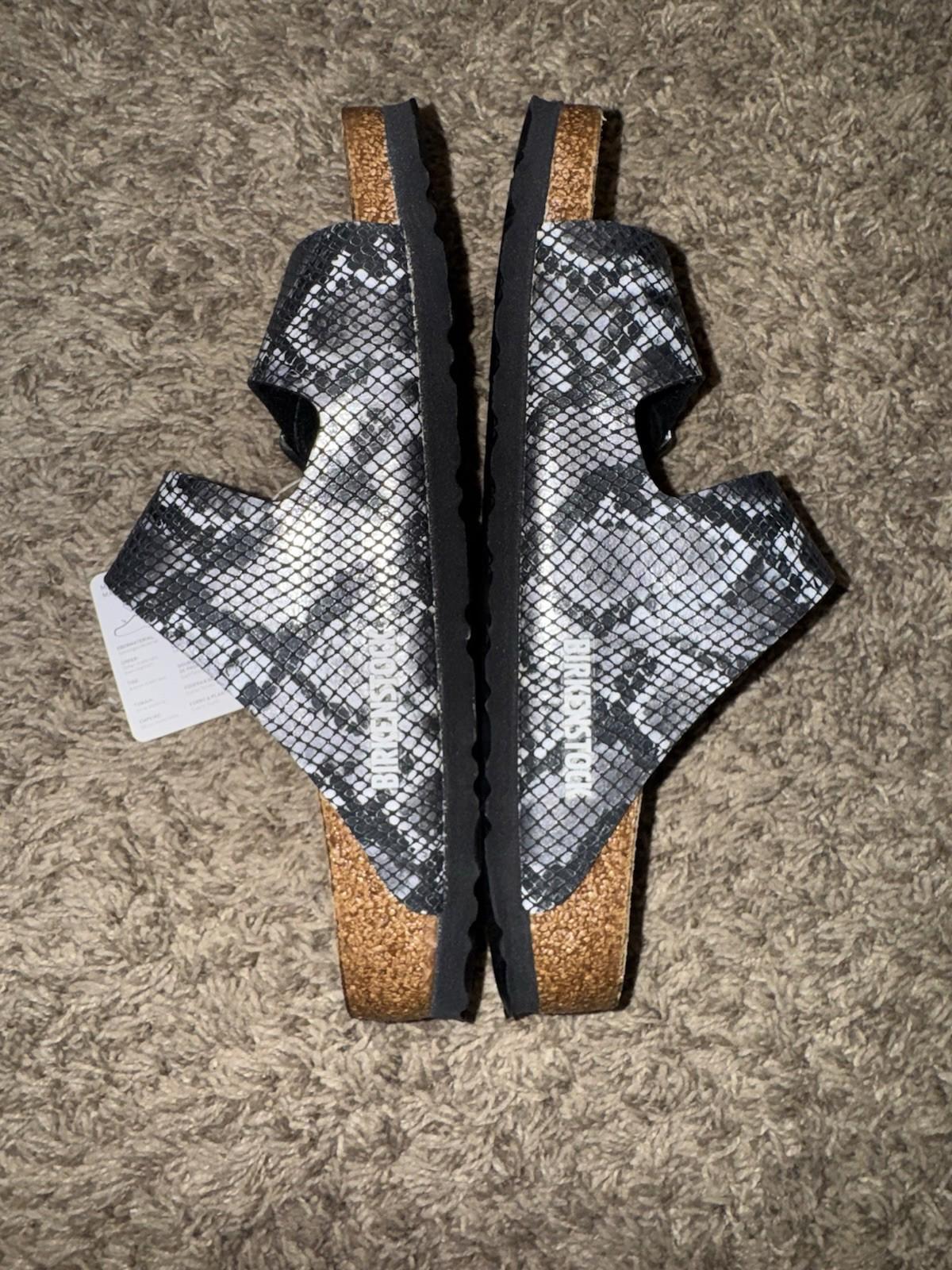 Birkenstock ARIZONA Birko-Flor Snake Print Slide Grey Sandals Women's 7 EUR 38