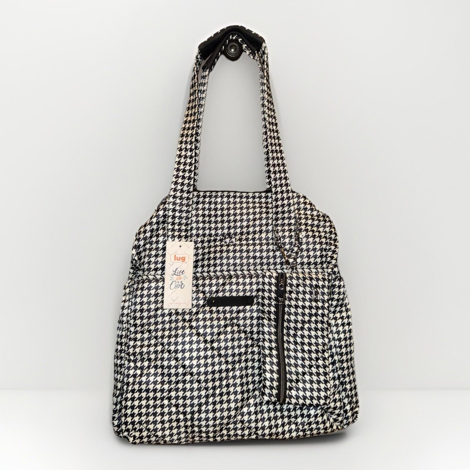 RARE Lug Saunter Classic Duffel & Sway Pouch Travel Bag In Black Houndstooth NEW