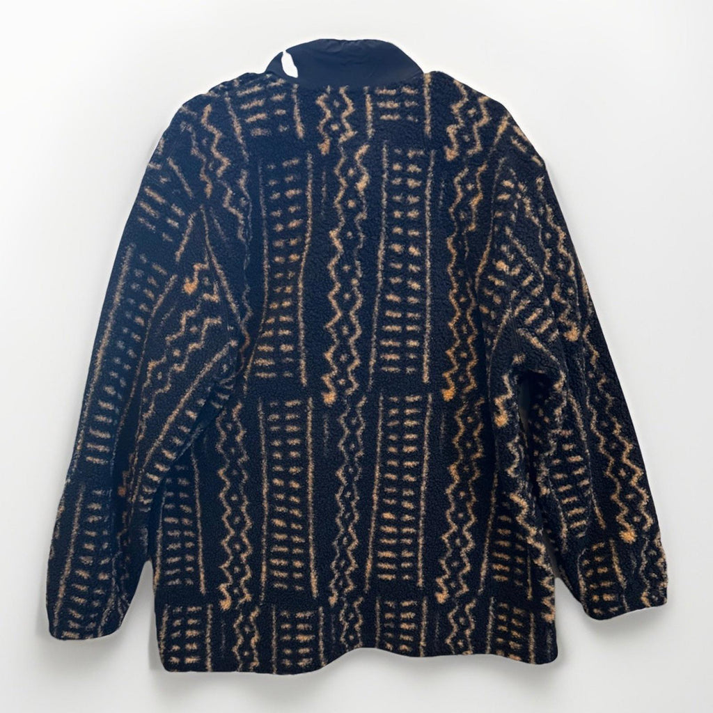 NEW D’iyanu Gatimu Men's African Print Teddy Fleece Jacket (Tan Tribal Lines) XL