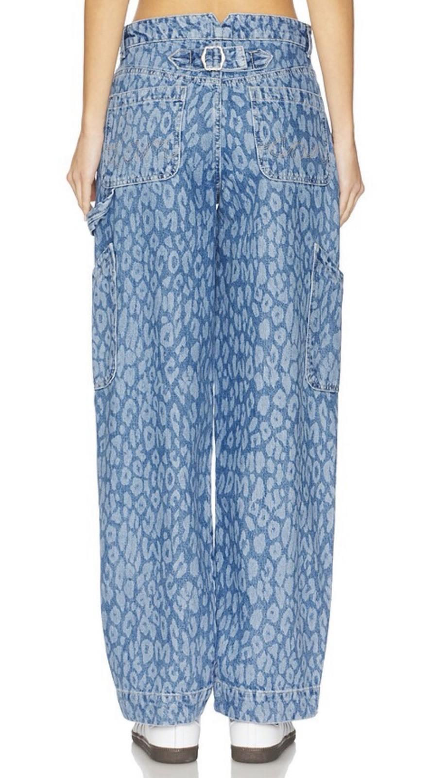 Revolve Damson Madder Drew Straight Leg in Leopard Jaguar Laser Blue size 8 NEW!