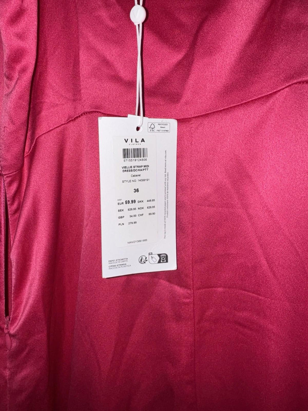 VILA viellie strap midi dress cabaret style no 14099191 Hot Pink. Size 36 NEW