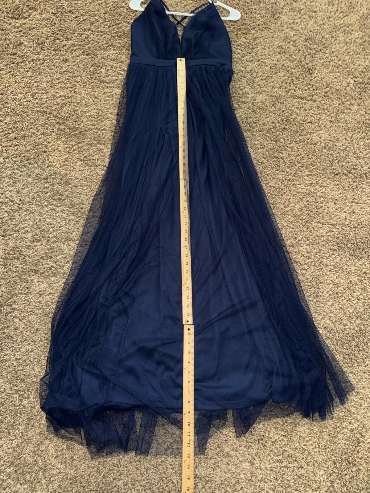 Lulus Rare Beauty Navy Blue Tulle Backless Maxi Dress M NEW!