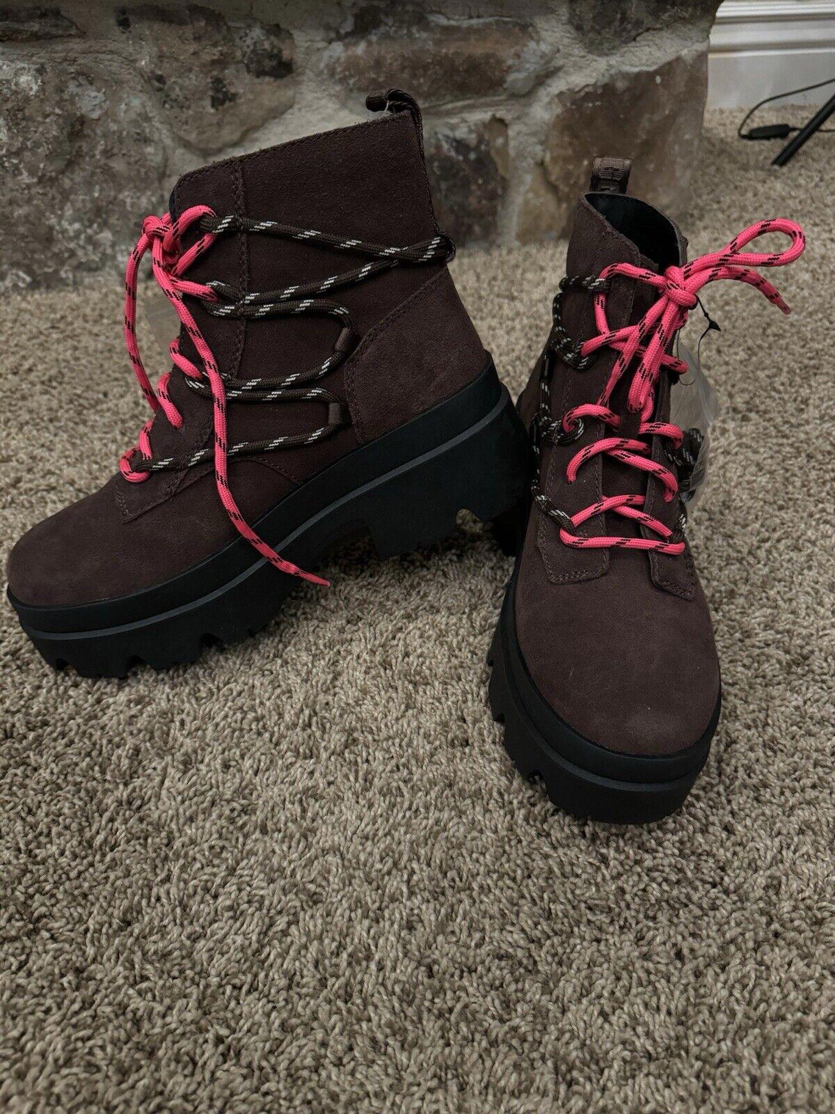 UGG BRISBANE LACE-UP SUEDE PLATFORM BOOTS SIZE 9.5