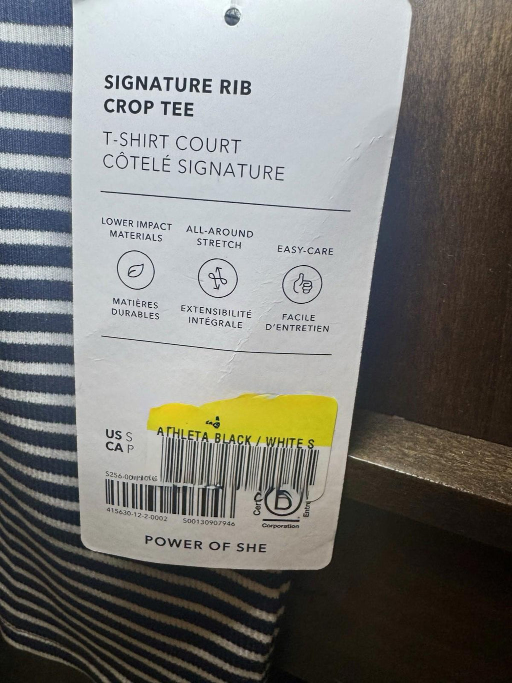 Athleta Signature Rib Crop Tee Sz S New $55 Martina Navy Stripe Short Knit Top