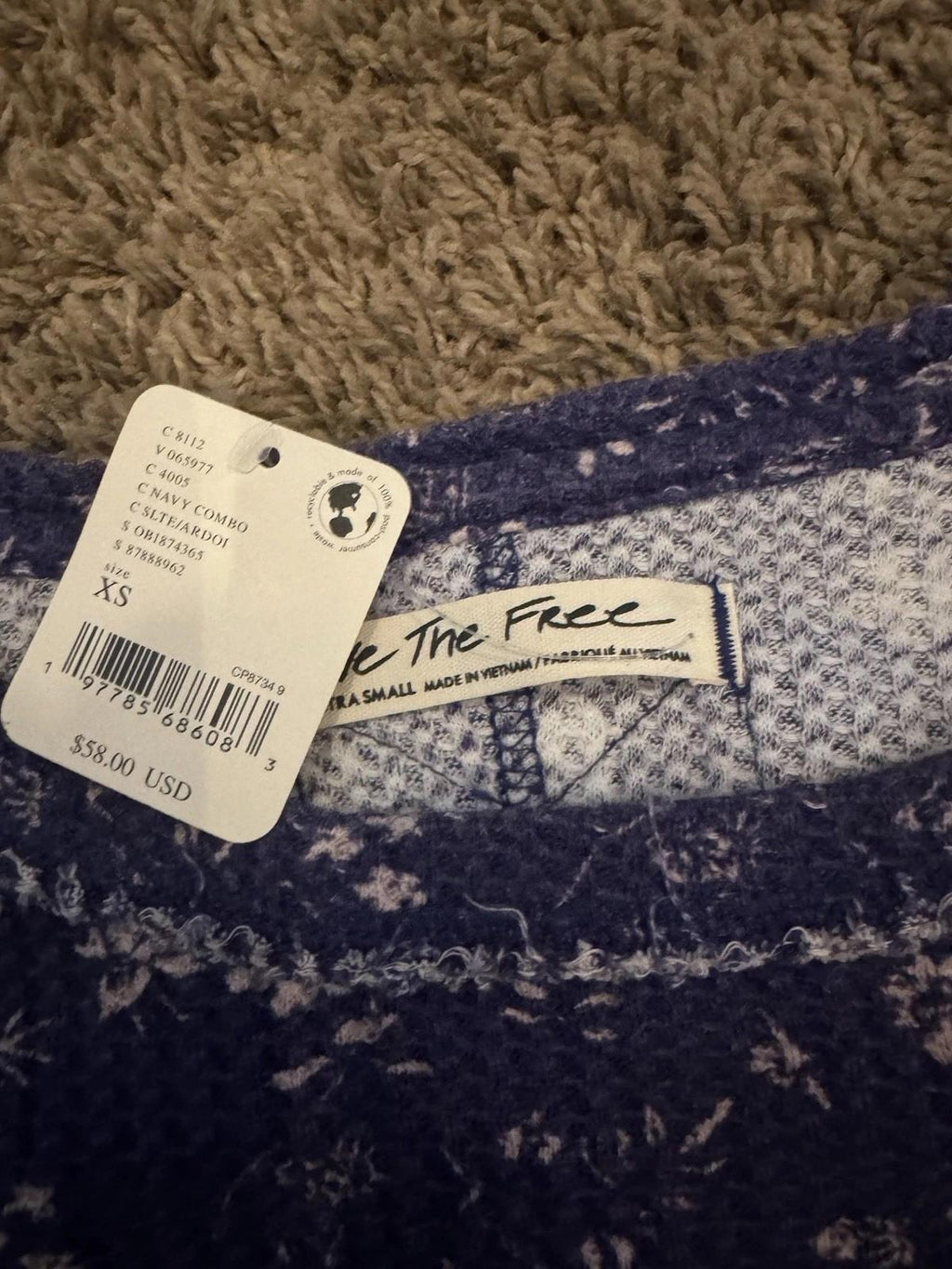 NEW FREE PEOPLE WE THE FREE BLUE FLORAL PRETTY LITTLE THERMAL TOP SHIRT SZ XS
