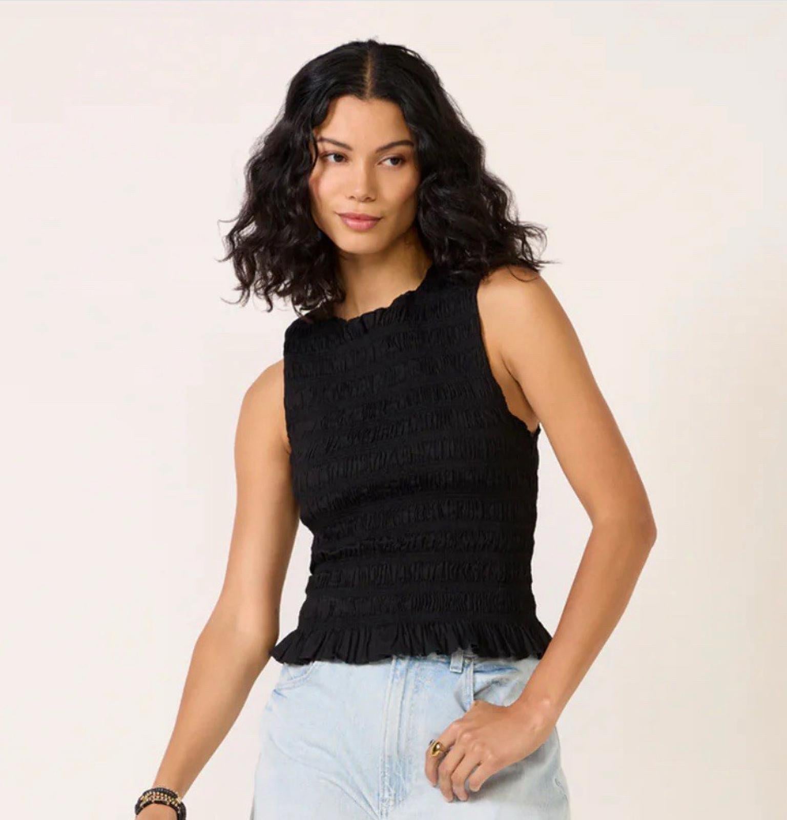 Pistola Phoebe Smocked Tank Top Noir Black Medium MSRP $108 NEW!