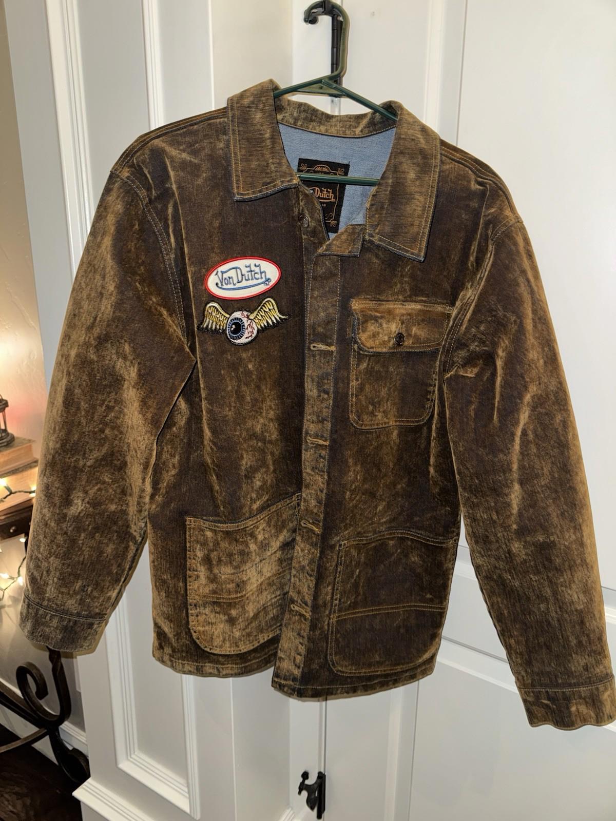 NEW Von Dutch Originals brown flocked chore denim jacket Medium NWT