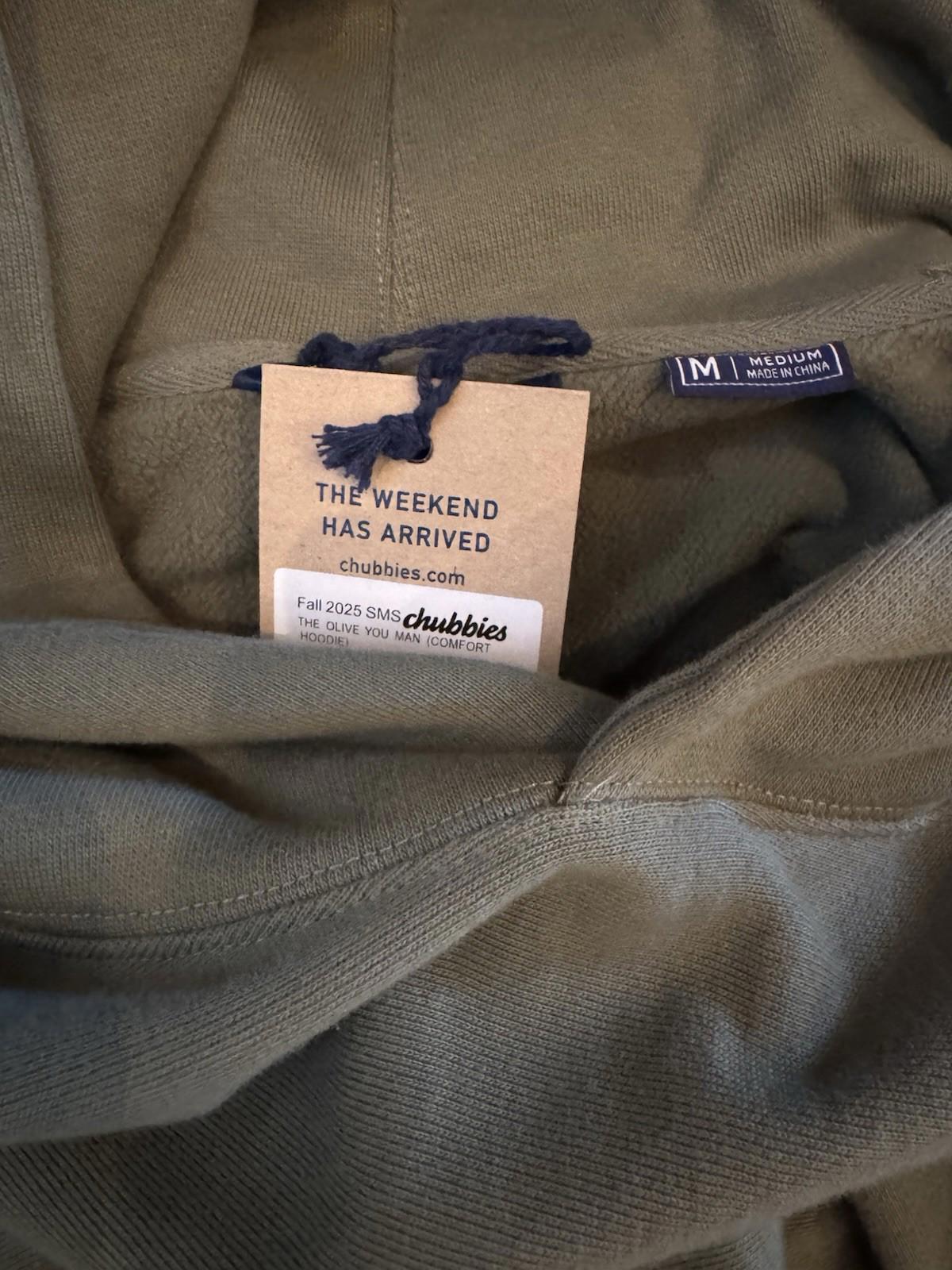 NEW Chubbies Fall 2025 THE OLIVE YOU MAN (COMFORT HOODIE) Sample. NWT