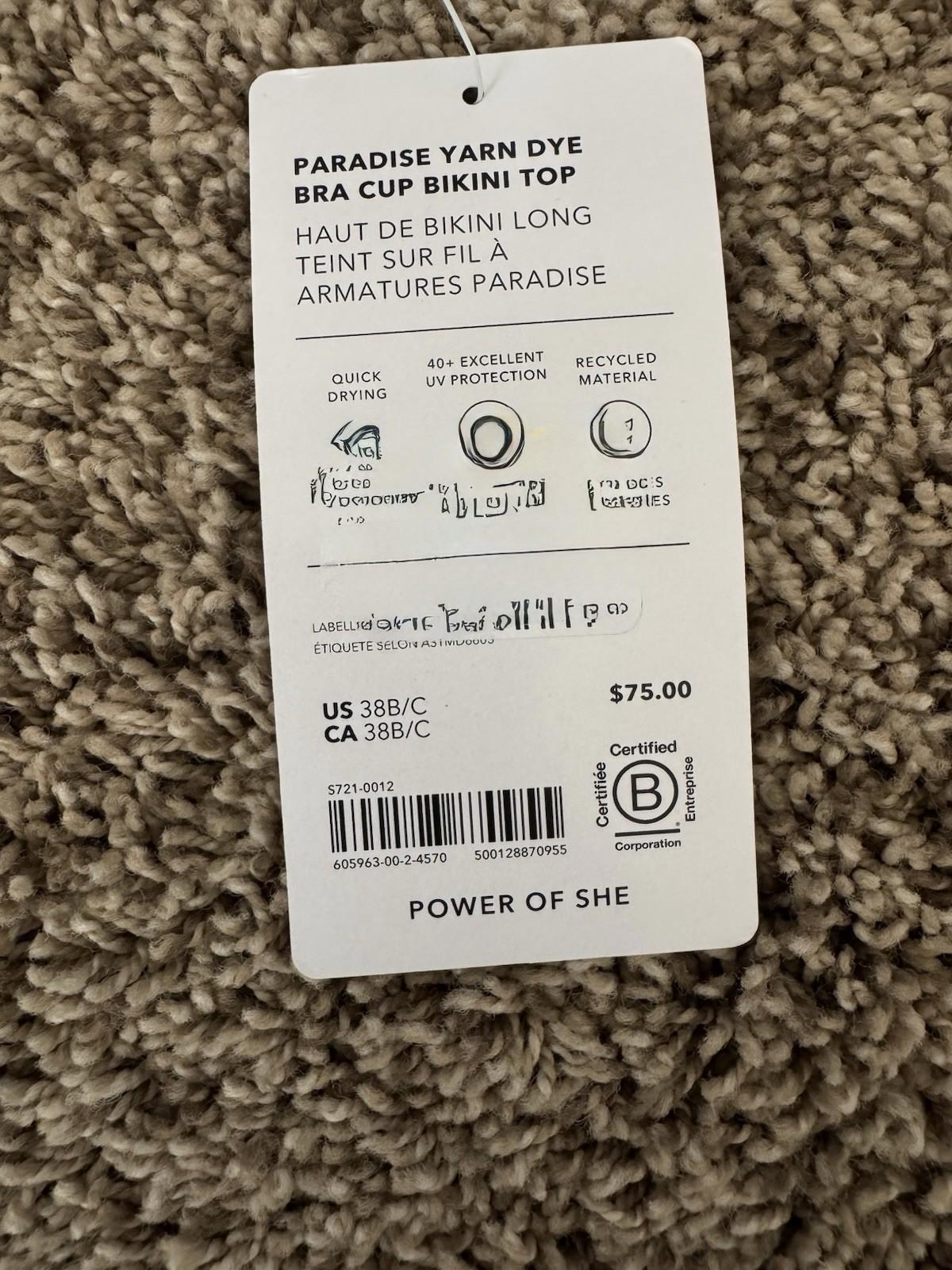 NWT Athleta PARADISE YARN DYE BRA CUP BIKINI TOP 38 B/C NEW
