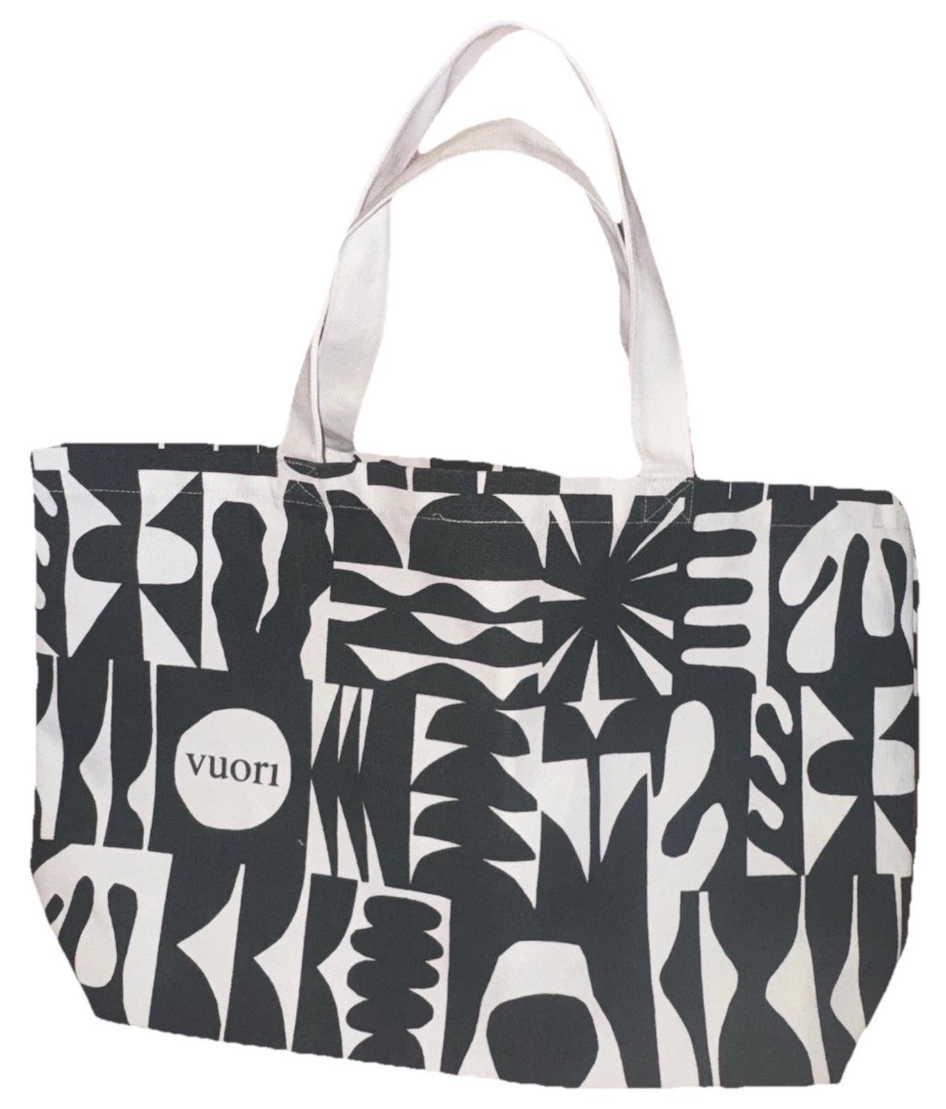 Vuori Canvas Printed Tote Extra Large 24x15 Green/White Double Handles New