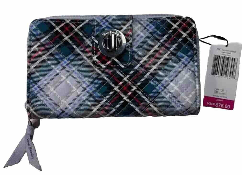 VERA BRADLEY RFID TURNLOCK WALLET IN SNOWY PLAID, NWT