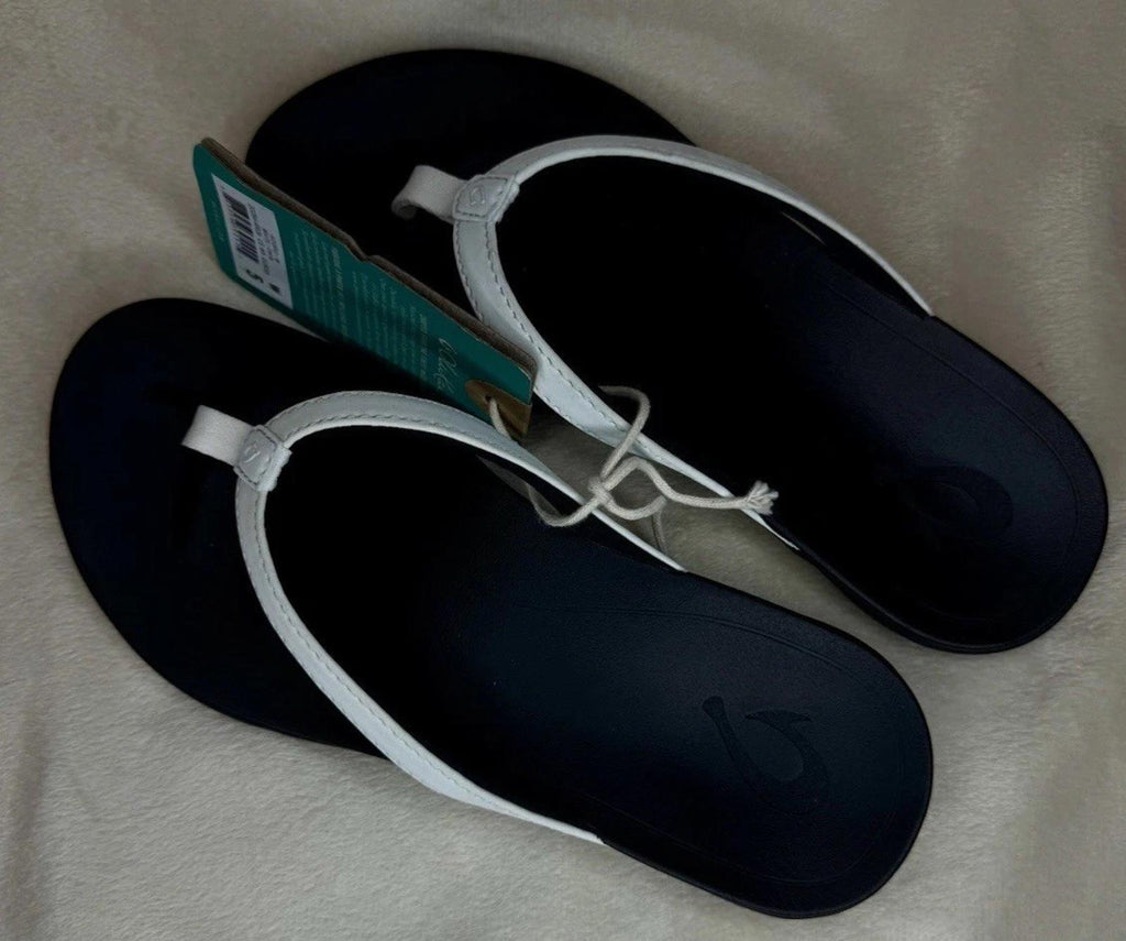 Olukai Women's Ho'opio Flip Flop Sandals - White/Onyx NWOB Sz 5