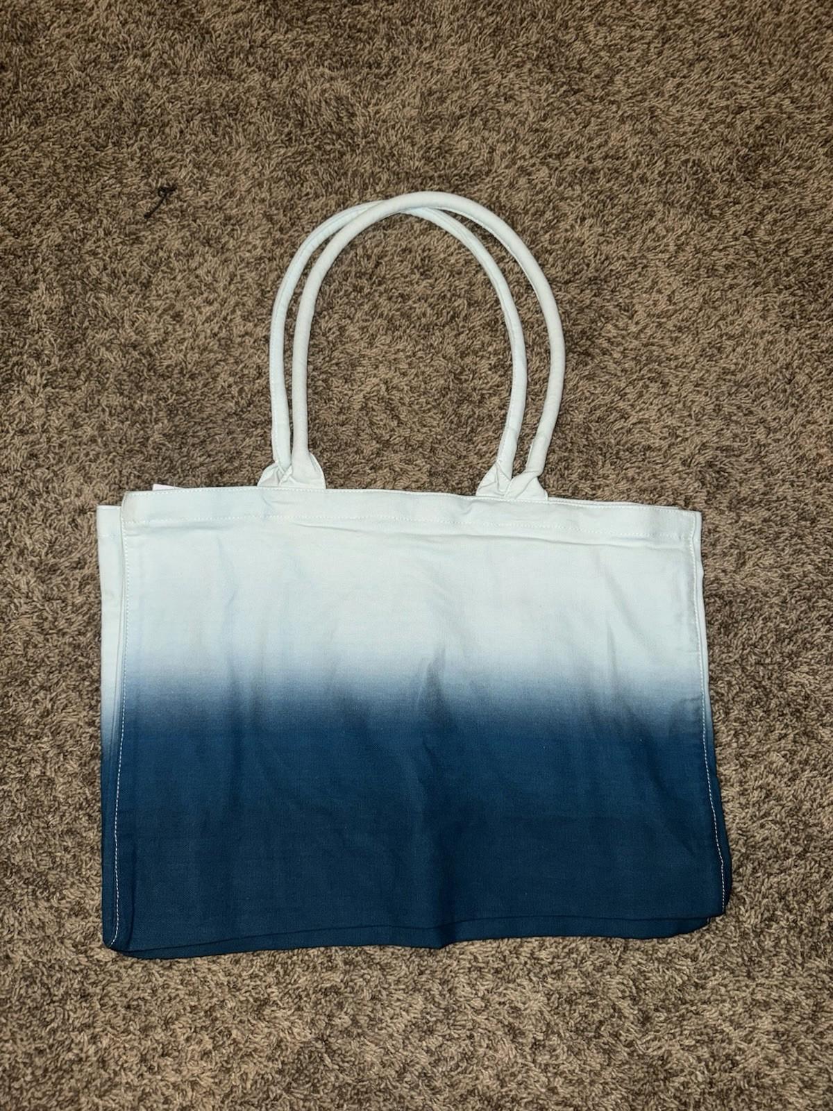 2024 Athleta Canvas Gym Bag Beach Shopping Tote Blue White Ombre XLarge Unused