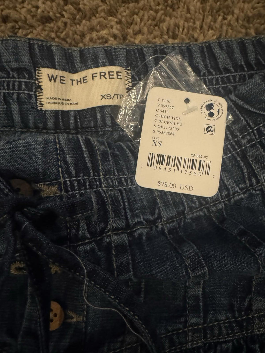 Free People We The Free Roselle Denim Mini Skirt Button Drawstring High Rise XS