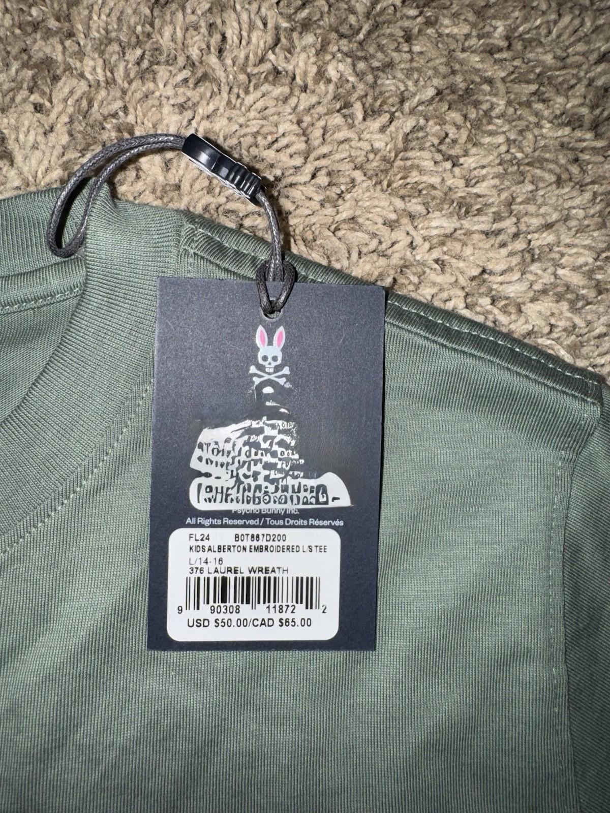NEW Psycho Bunny L/S Tee Youth Sz L 14/16 Kids Alberton Embroidered Green NWT
