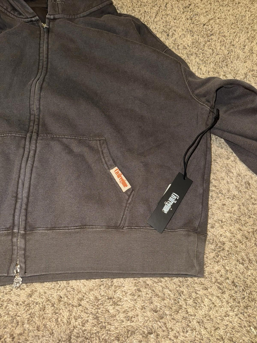 CIVIL REGIME CONCRETE SIN ZIP UP HOODIE IN SUN WASH BLACK (XXL)
