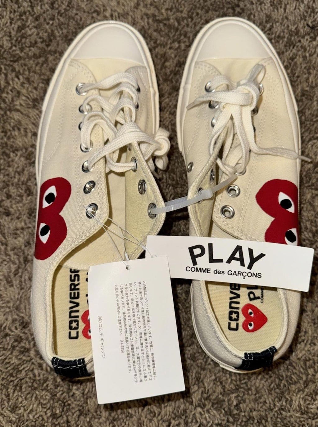 NEW Converse X Comme Des Garcon Play CDG Chuck Taylor Low Cream  12  W / 10 Men