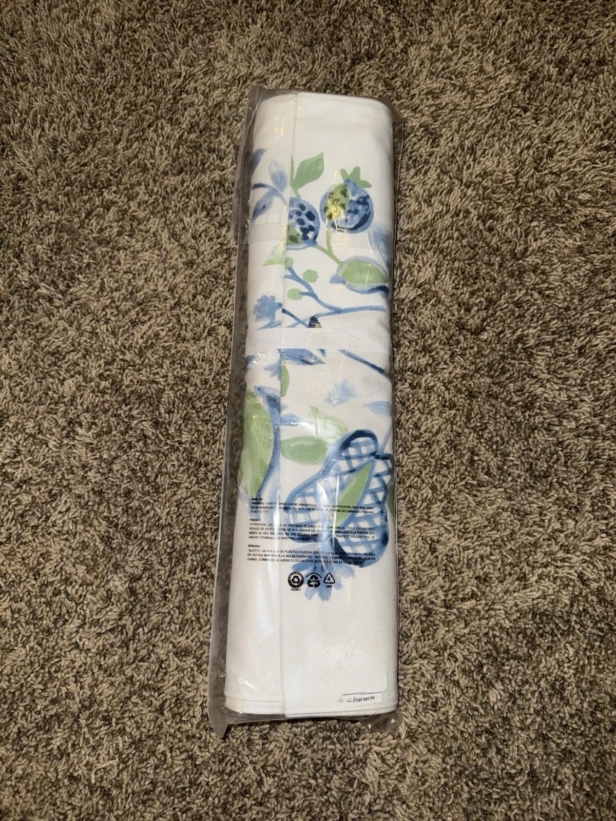 Williams Sonoma Painted Vine Table Runner Blue Green Berries Leaves 16” x 108”
