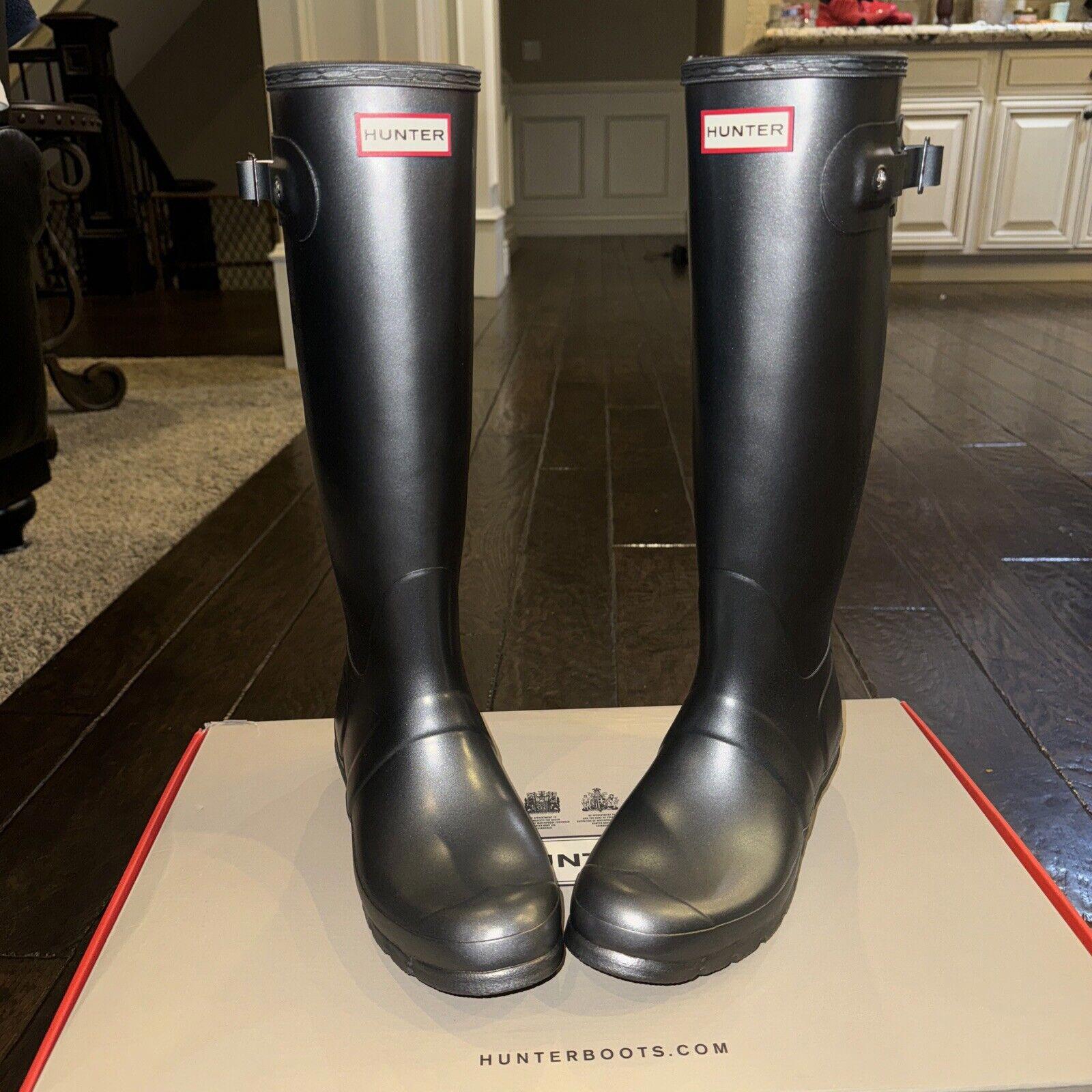 HUNTER Original Tall Waterproof Nebula Rain Boot in Black Size 9 NIB