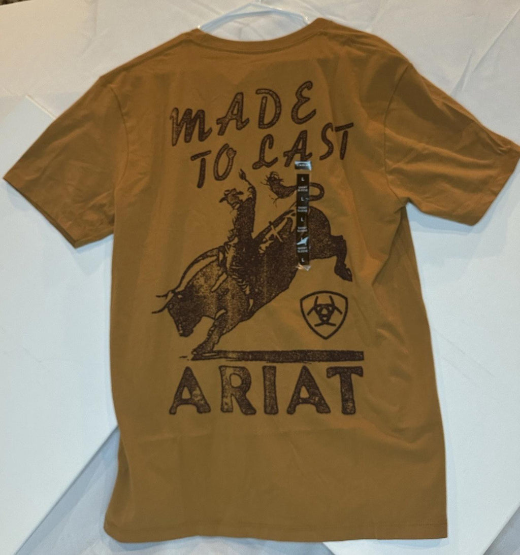 NWT Ariat Boot S/S Men's Big Bull Rider Short Sleeve T-Shirt Bone brown Lg