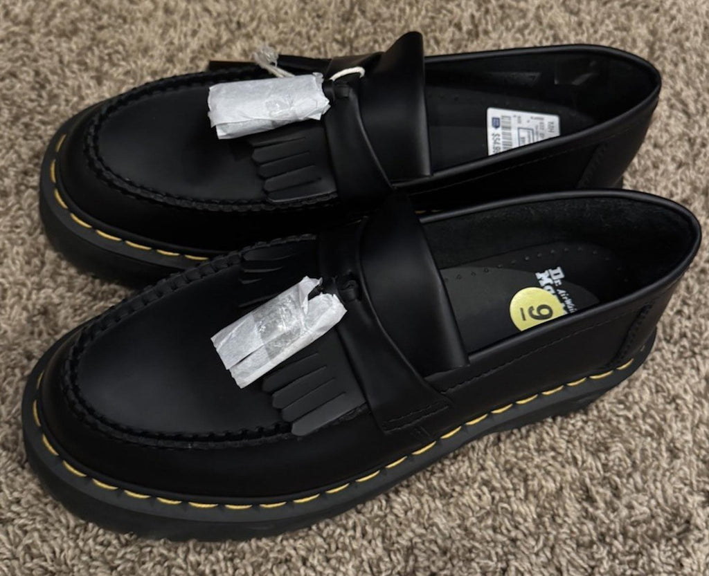 Dr. Martens Adrian Quad Tassel Loafers Black Leather Shoes Size 9W, 8M, 7 UK 41