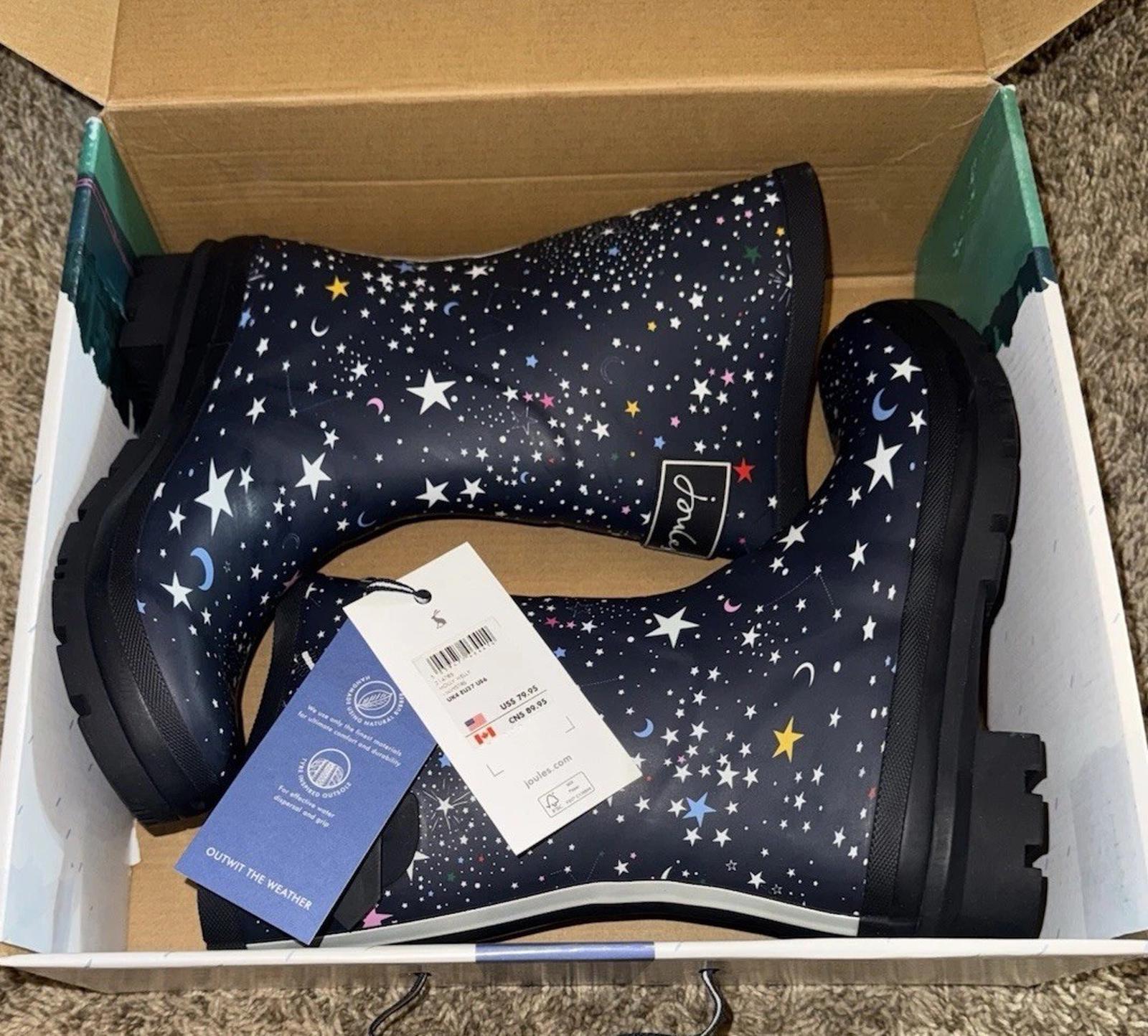 Joules Molly Welly womens navy rubber Stars rain boots US 6 EUR 37 NEW!