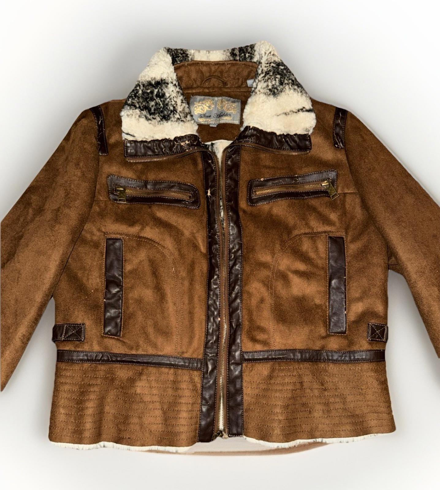 NEW Steve Madden Jacket Womens XL Brown Faux Suede Fur Lined Moto Bomber Ladies