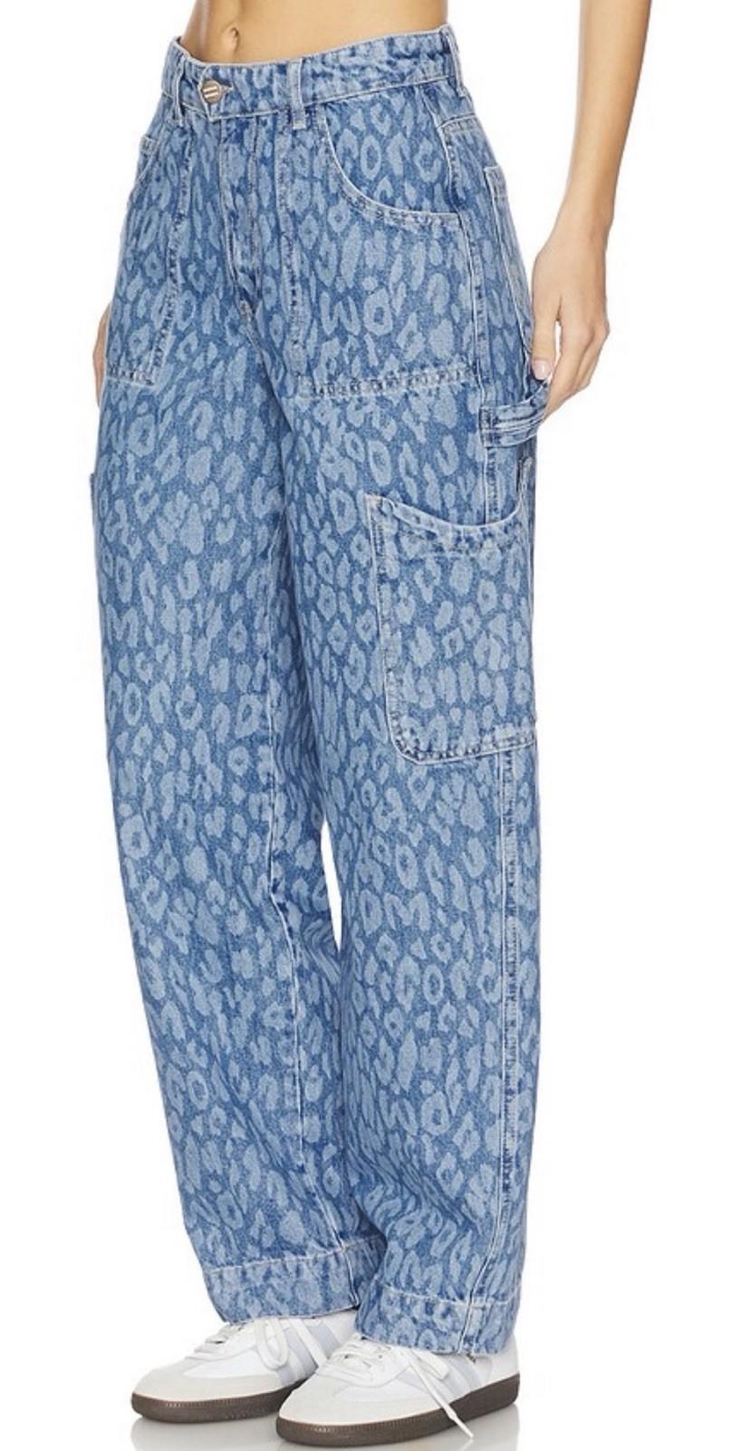 Revolve Damson Madder Drew Straight Leg in Leopard Jaguar Laser Blue size 8 NEW!
