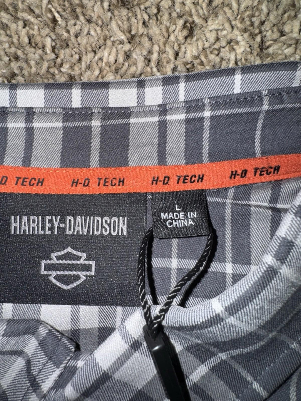 HARLEY DAVIDSON H-D TECH Coolmax Plaid Short Sleeve Shirt - Ghost Gray & Asphalt
