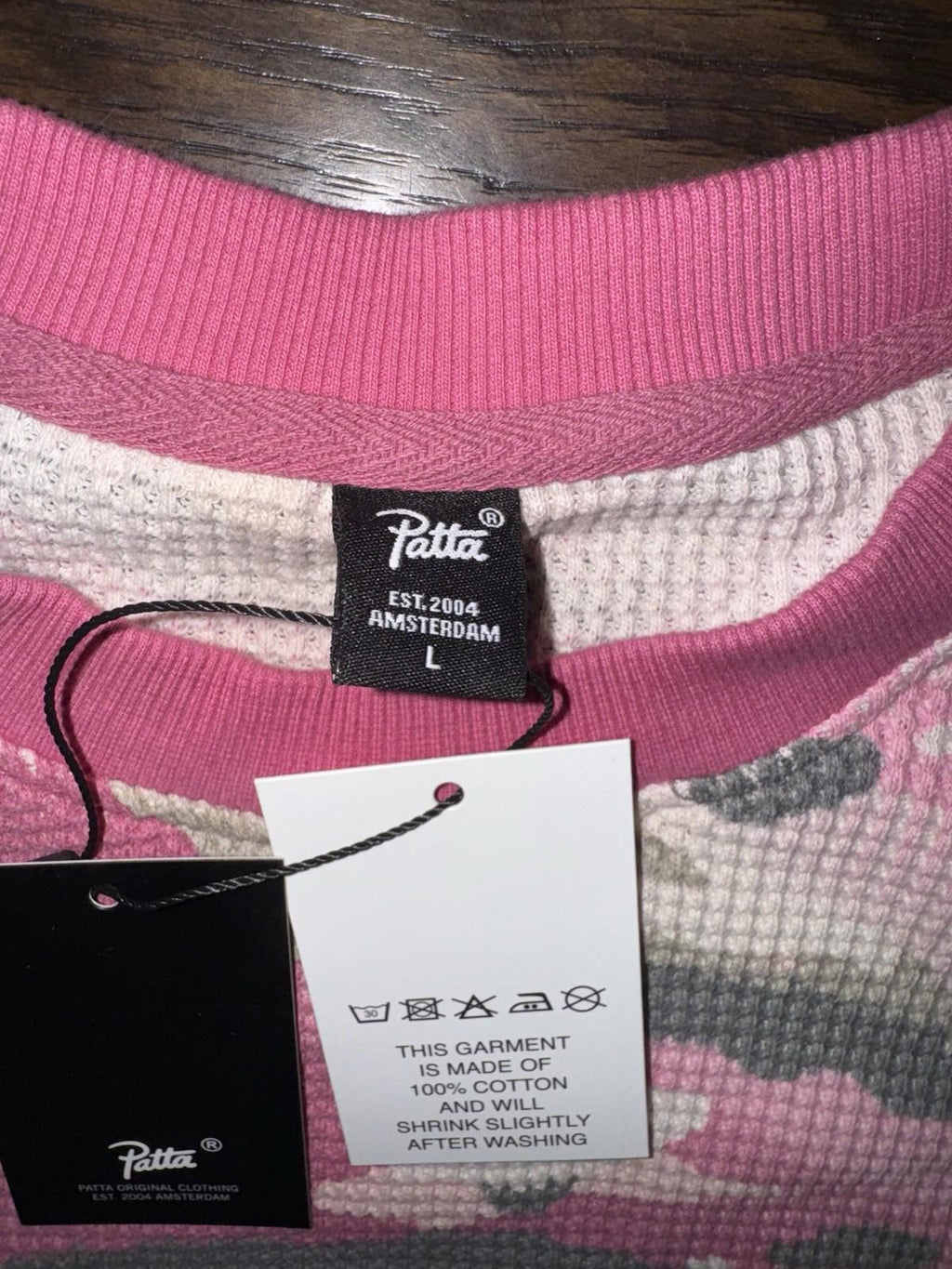NEW! Patta Pink Camo Waffle Longsleeve T-shirt Men's Unisex Cotton Large NWT