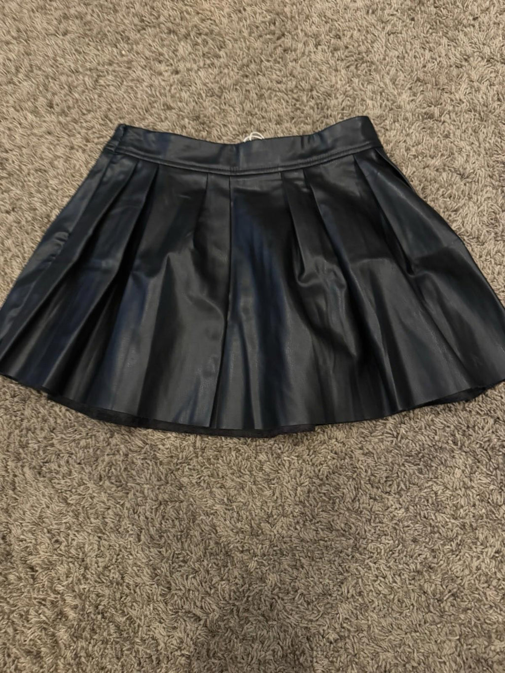 Zara Skirt Girls 13-14 Years Black Pleated Faux Leather Polyurethane Midi Youth