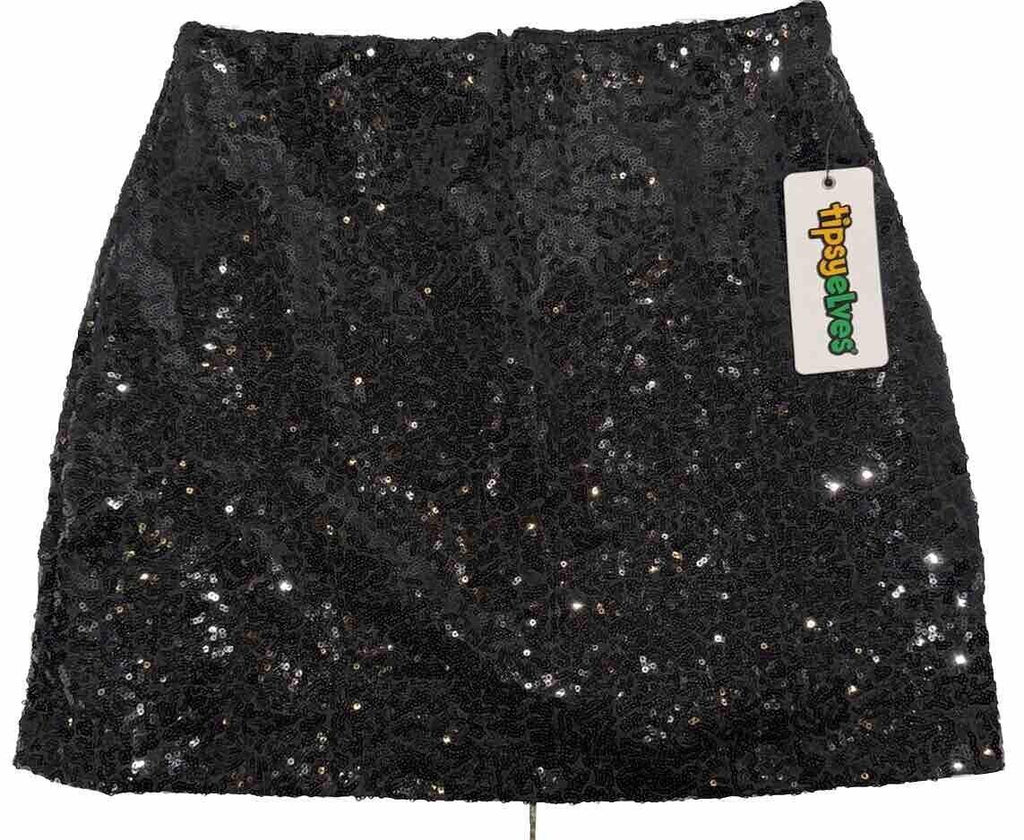 NEW Tipsy Elves Black High Waist Full Sequin Party Mini Skirt Date Night Out SM