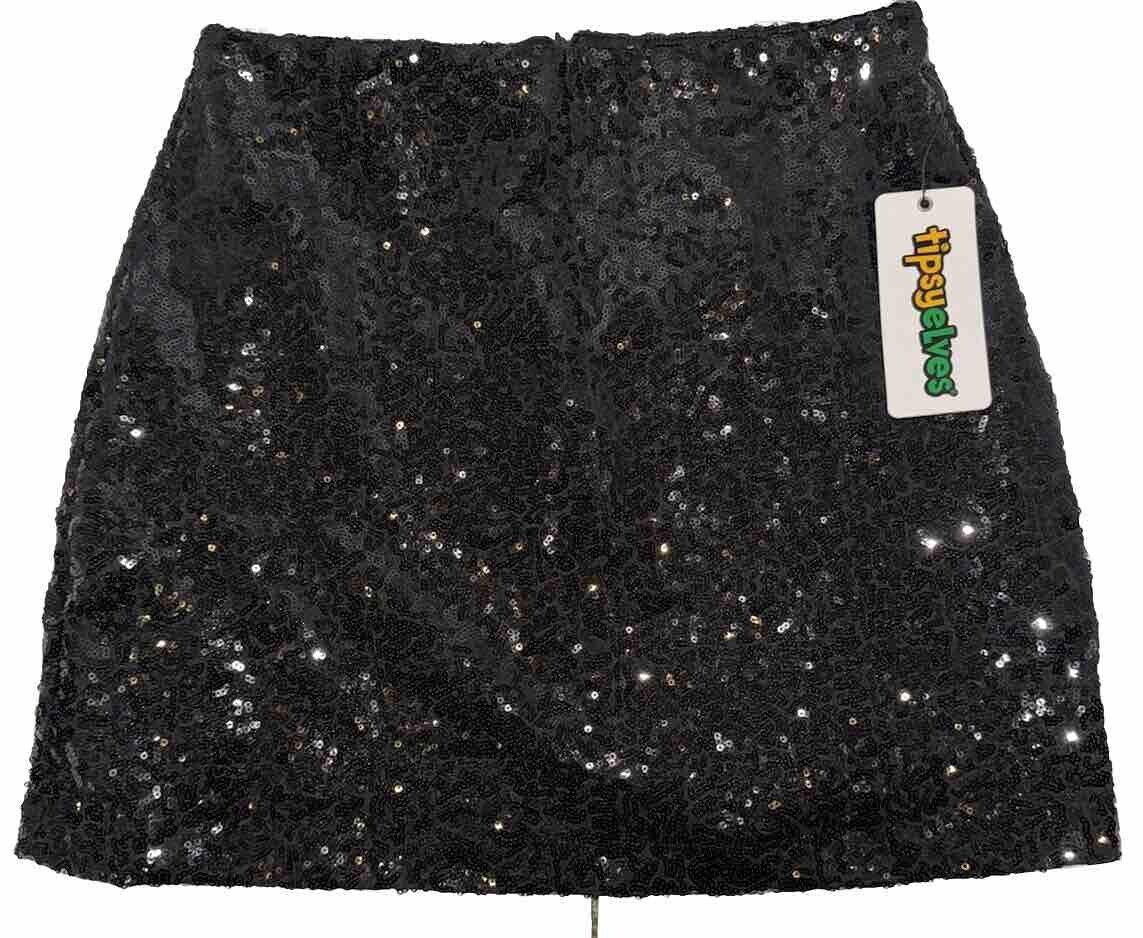 NEW Tipsy Elves Black High Waist Full Sequin Party Mini Skirt Date Night Out SM
