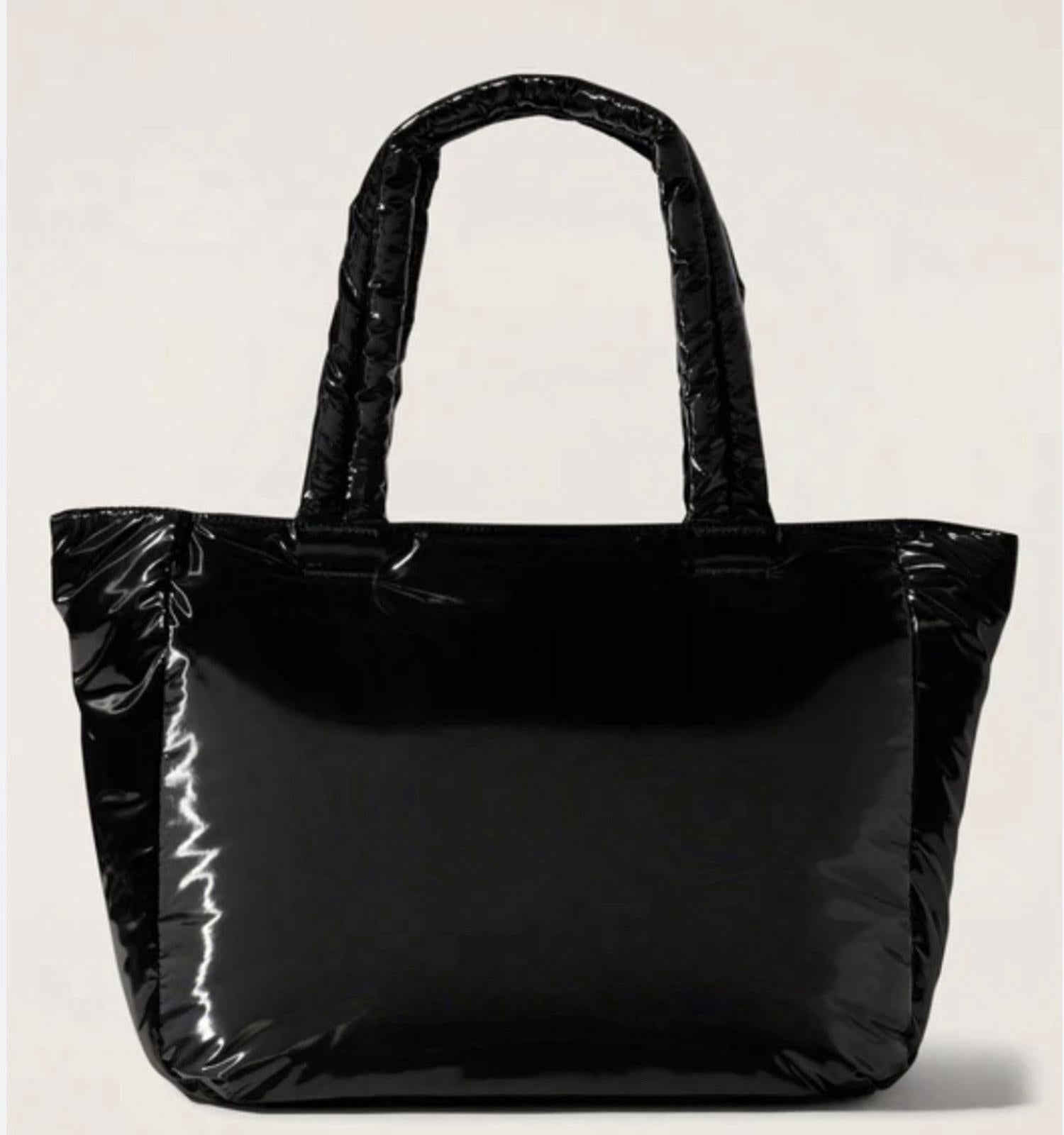 NEW! Athleta All About Shine Black Puff Tote Bag NWT