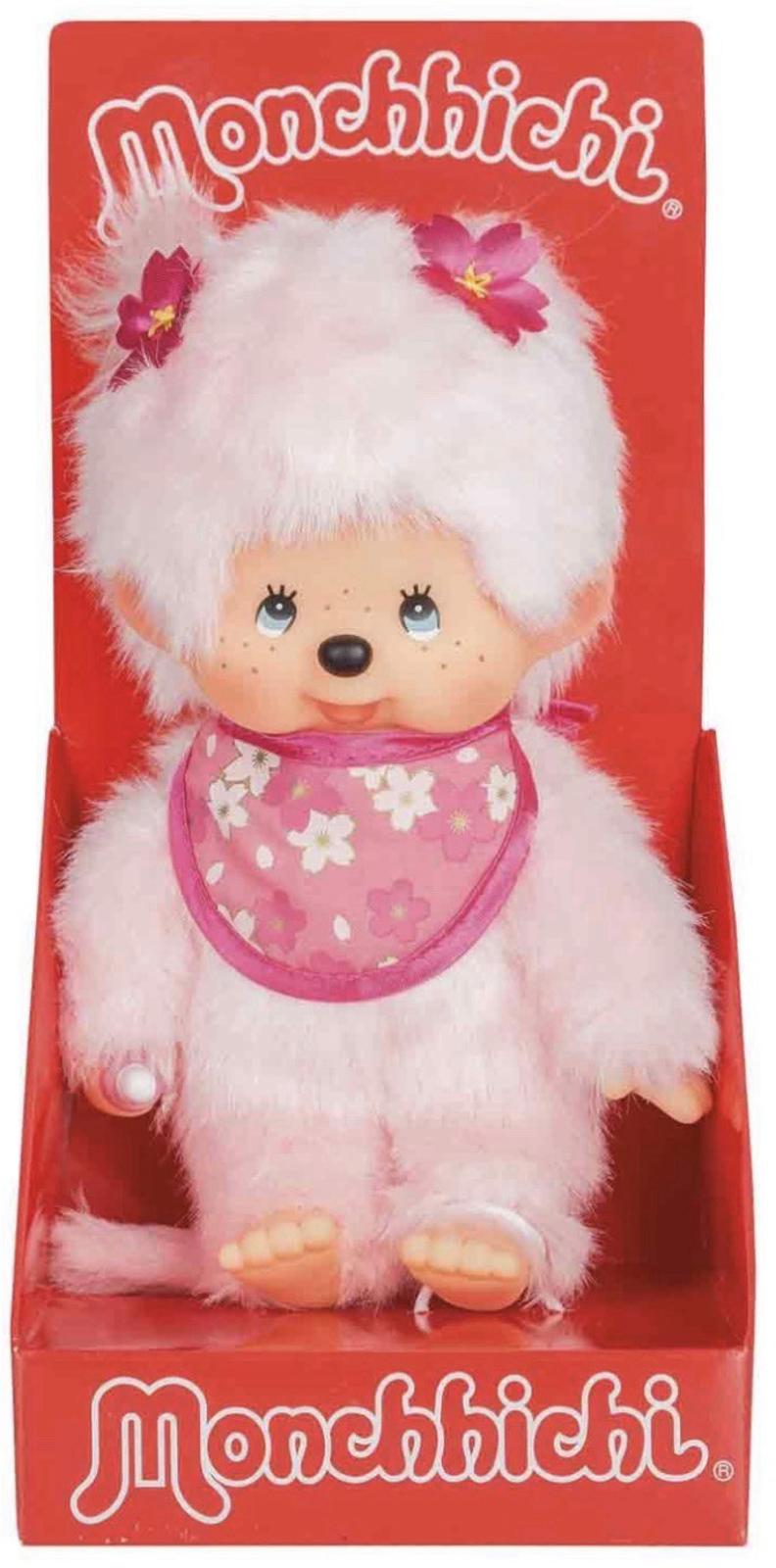 Monchhichi Sekiguchi Sakura Cherry Blossom Pink Plush Doll Rare Blue Eyes, NIB
