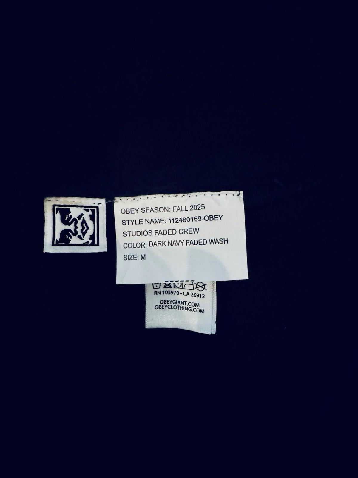 NEW! OBEY STUDIOS FADED CREW Navy Blue Size Medium