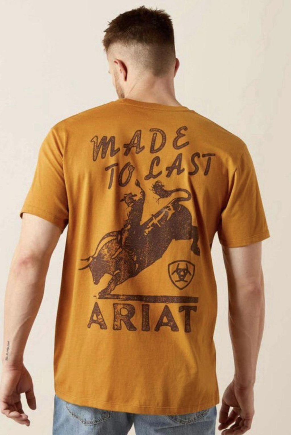 NWT Ariat Boot S/S Men's Big Bull Rider Short Sleeve T-Shirt Bone brown Lg